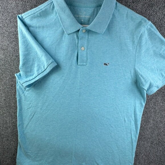 Vineyard Vines Men Short Sleeve Polo Shirt Blue Medium Cotton Stretch Whale Logo - Picture 1 of 9